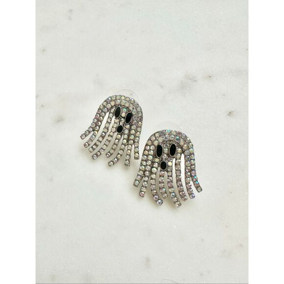 Iridescent ghost rhinestone Halloween earrings - Picture 3 of 6